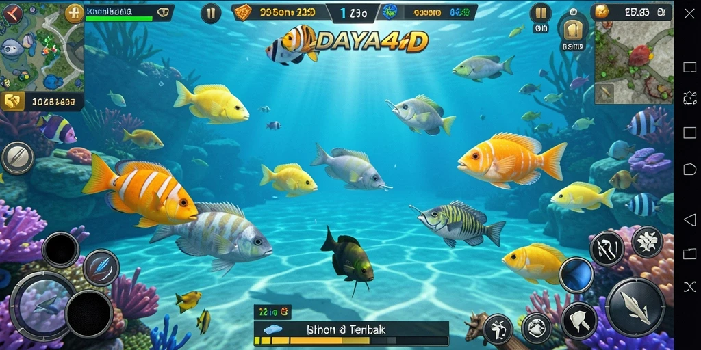 Tampilan gameplay DAYA4D menembak ikan dengan efek visual yang menarik.