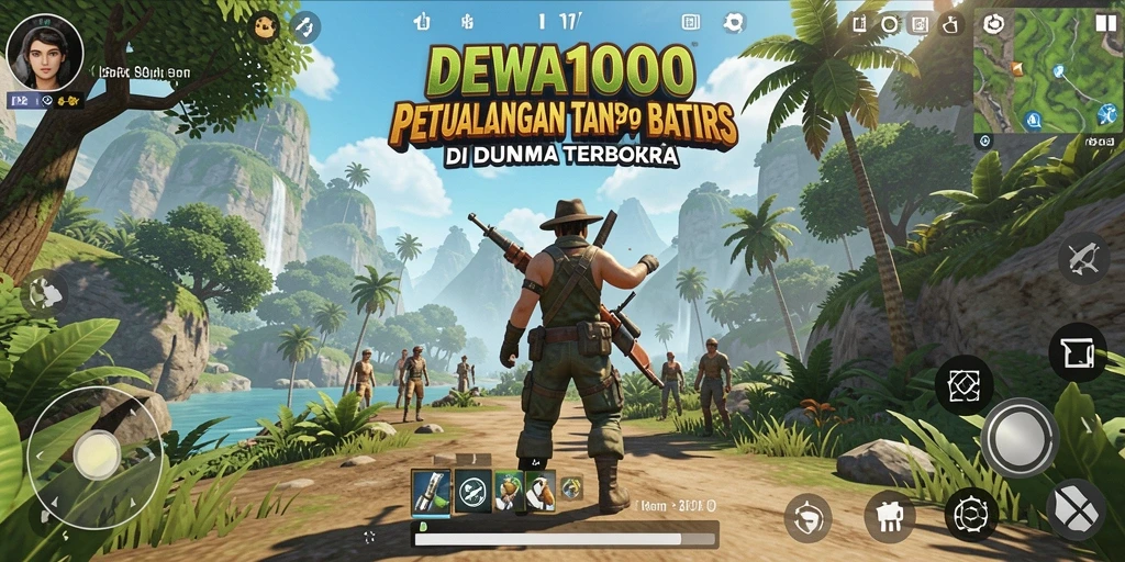 Tampilan gameplay DEWA1000 di dunia terbuka yang luas.