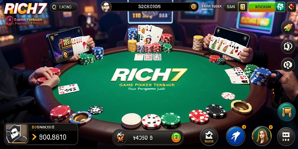 Screenshot gameplay RICH7 menampilkan keseruan permainan poker.