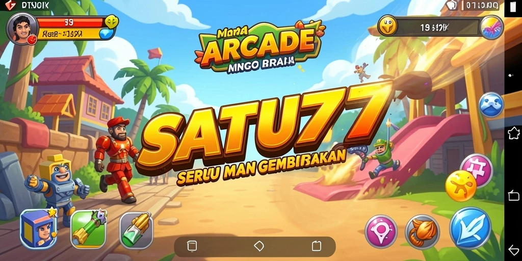 Tangkapan layar utama SATU77 menampilkan gameplay yang seru dan penuh warna.