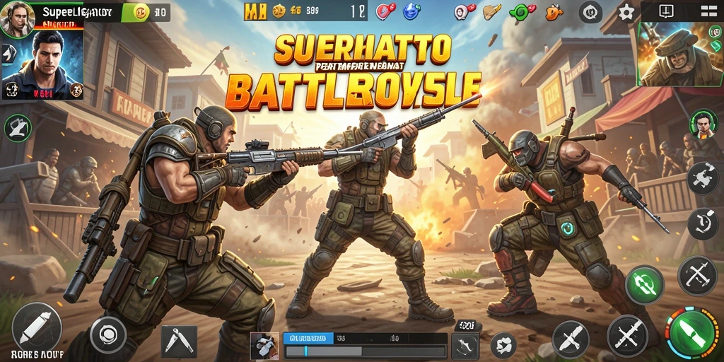 Tampilan aksion seru dalam permainan Battle Royale SUPERLIGATOTO.
